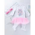 thumbnail image 2 of Bagilaanoe Newborn Baby Girl Easter Rompers Dress Rabbit Print Long Sleeve Footed Bodysuit Tutu Skirt + Headband 3M 6M 12M 24M Infant One Piece Jumpsuit, 2 of 9