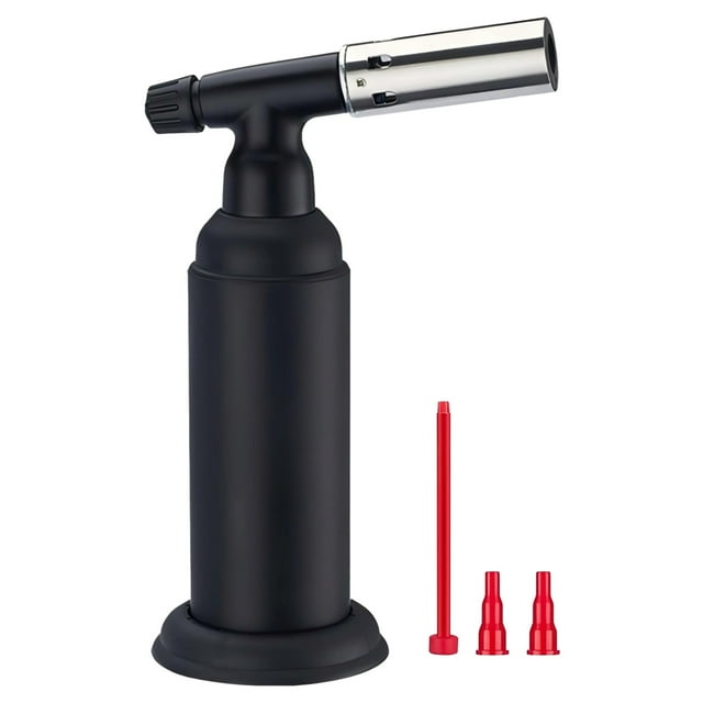Professional Butane Torch with Safety Lock, Portable Culinary Blow Torch for Kitchen, Adjustable Flame Control, Refillable Cooking Torch with Stand, Blue Flame Heat Gun