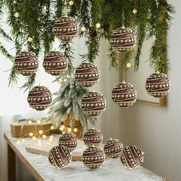 Ireezec Glittery Foam Christmas Ball Ornament Coffee Theme Hanging Decor for Holiday Tree Festive Party Arrangement Sparkling Shiny Glittered Adhesive Pendant Decorative Accessories
