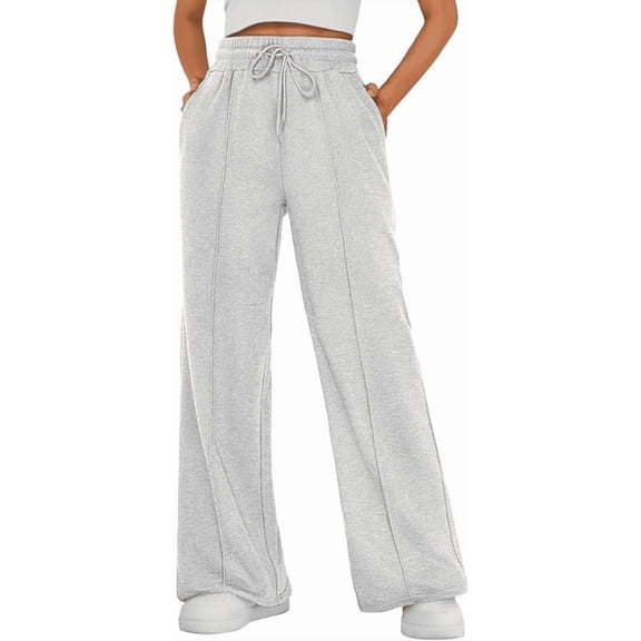 NICELF Womens Wide Leg Sweatpants | High Waisted Baggy Sweatpants for Woman | Comfy Cotton Blend Joggers with Pockets and Drawstring, Light Gray