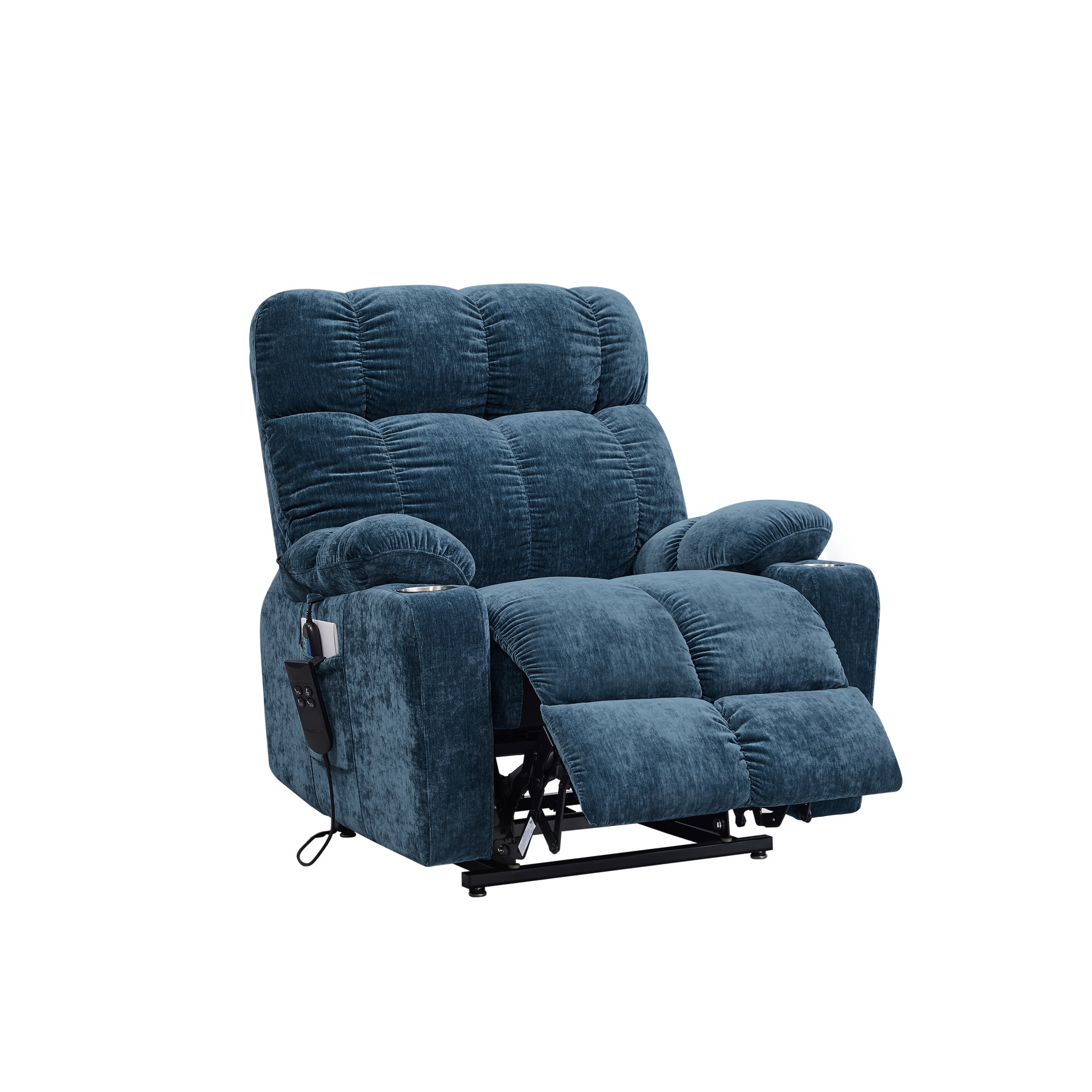 180° Lay Flat Motorized Power Lift Velvet Recliner Chair, with Massage, Blue