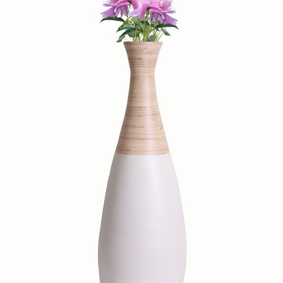31.5 inch Spun Bamboo Tall Trumpet Floor Vase - Decorative Home Accent, Natural Bamboo, Indoor Decoration, Sustainable Materials, Tall Floral Display, Handmade Bamboo Vase, Floor Standing Vase, Black