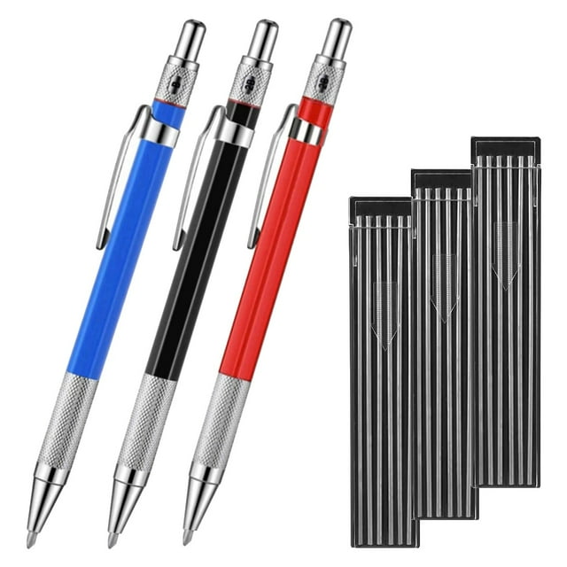 3 Crayons à Rayures Argentées avec 36 Recharges Rondes 2.0Mm Crayons avec Outil de Marquage pour Menuiserie