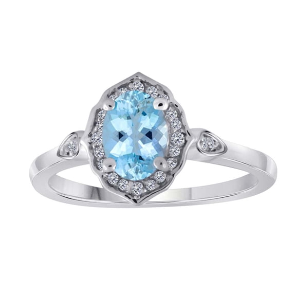 0.85 Carat Oval Shape Aquamarine And Diamond Ring In 10K Solid Rose, White & Yellow Gold