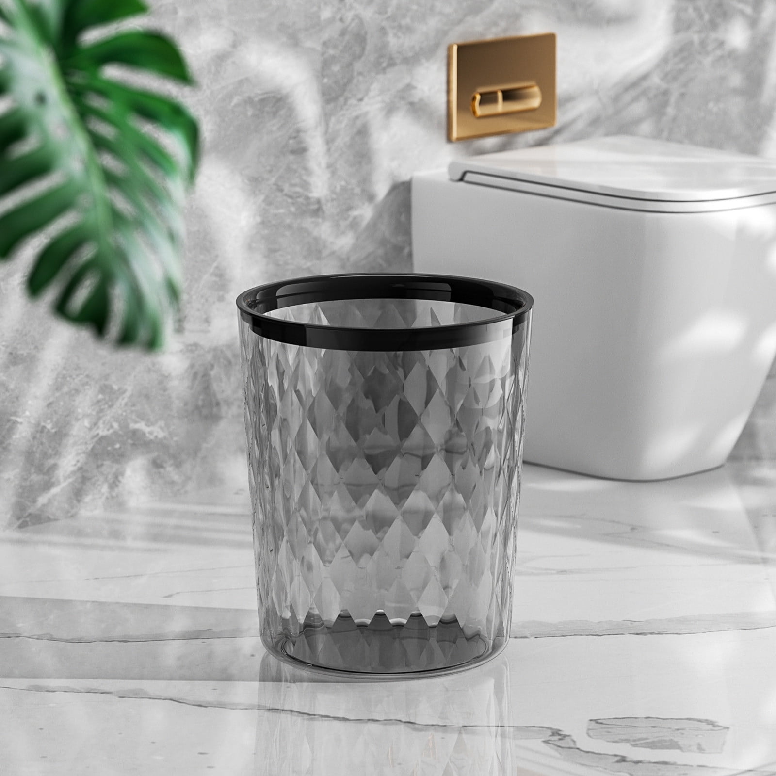Transparent Wastebasket with Large Capacity Sturdy Trash Can for Living Room Kitchen Bathroom Bedroom Modern Slim 9.44*11.41in Includes 1 Rubbish Bin Black
