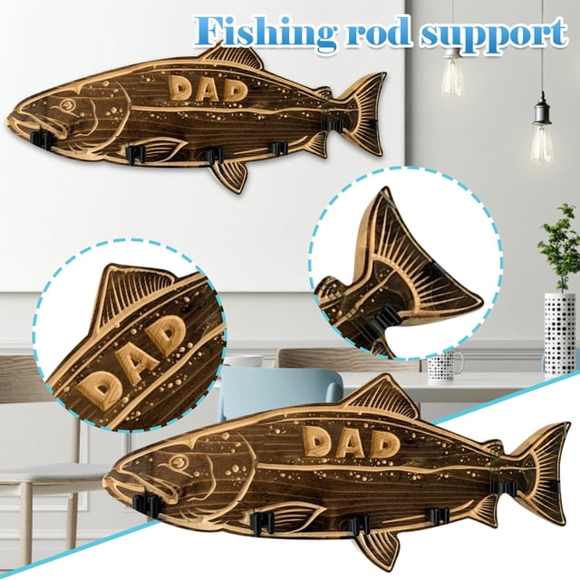 cpengpj Clearance Wood Salmon Fishing Rod Wall Mounted Fishing Rod Storage Rack Father's