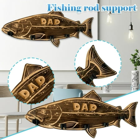 Father s Day Gifts for Dad ESULOMP Wood Salmon Fishing Rod Wall Mounted Fishing Rod Storage Rack Father s