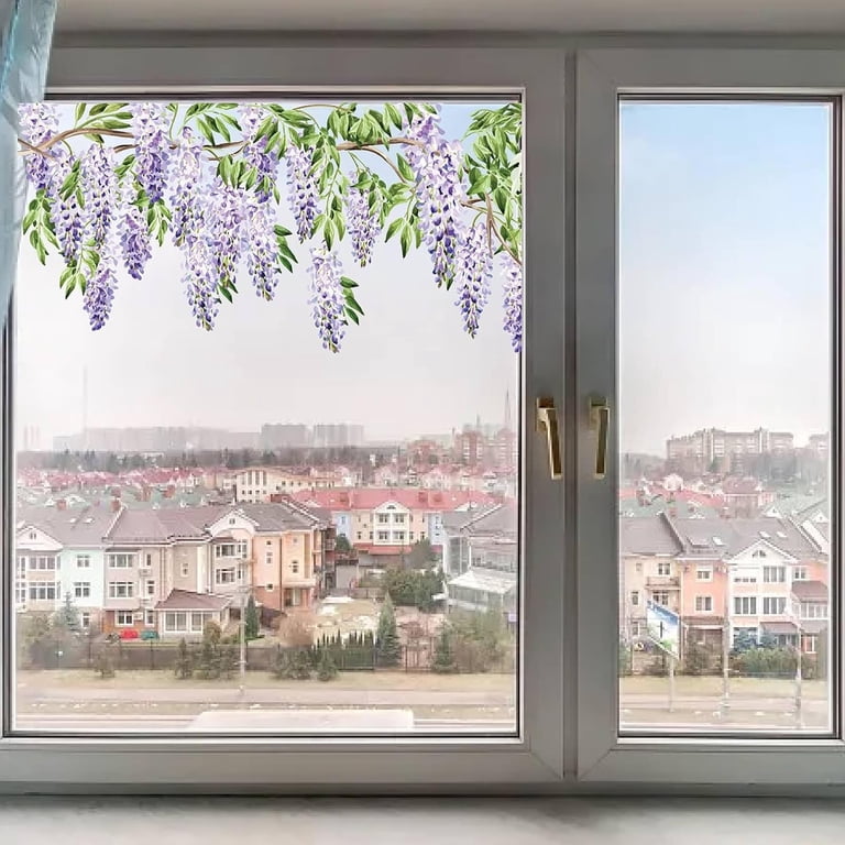 Decalmile Summer Blue Flower Double-Sided Window Clings – Hanging Vine Floral Leaf Decals, Anti-Collision Glass Stickers, Reusable