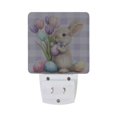 thumbnail image 2 of Purple Plaids Easter Rabbit with Eggs Flowers LED Night Light Sensor Lamp Plug-in Adjustable Brightness 2 Pack, 2 of 7