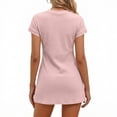 thumbnail image 2 of Uootdi Womens Short Sleeve V Neck Waffle Knit Dresses Embroidery Trim Casual Shift Dresses Solid Color Mini Dresses Gift, 2 of 4