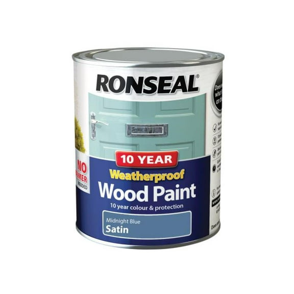 Ronseal - 10 Year Weatherproof Wood Paint Midnight Blue Satin 750ml