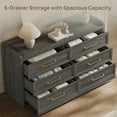 thumbnail image 3 of SICOTAS 56.4"W Farmhouse 6 Drawer Double Dresser, Long Chest of Drawers with Brass-tone Handles & Rolling Wheels, Wooden Dresser Storage Cabinet for Bedroom Living Room, Grey Oak, 3 of 8
