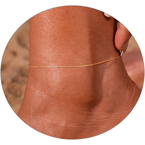 Ankle Bracelets for Women 14K Gold Plated Anklet Silver Anklets Waterproof Evil Eye Beaded Pearl Tennis Crystal Heart Cuba Link Chain Anklets Dainty Jewelry Gift for Her