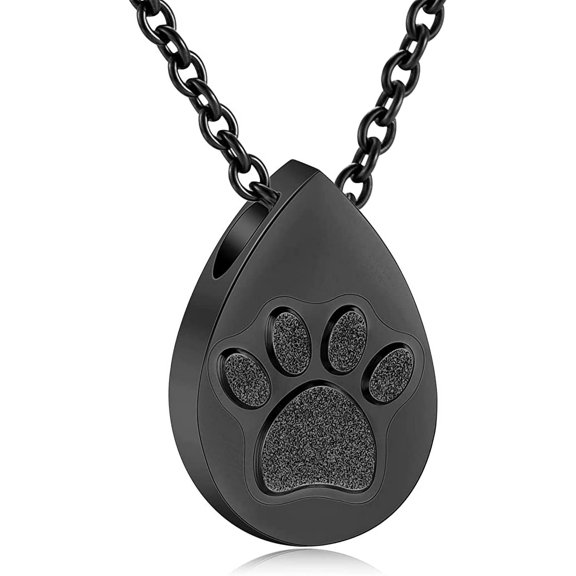 Pet Paw Print Teardrop Urn Necklace for Ashes Dog Cat Paw Pets Cremation Jewelry Keepsake Memorial Pendant Gift