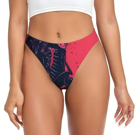 Qokaie Rock Skull Guitarist Printed Women s Cotton Thong Underwear  Sexy Breathable Panties G-string-X-Large