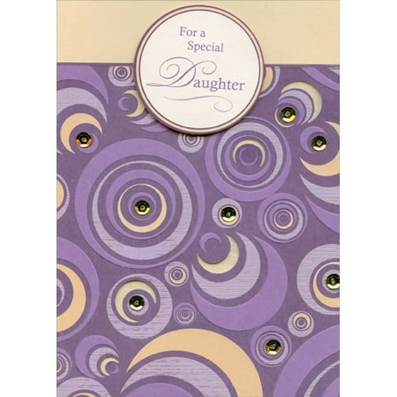 Designer Greetings Purple and Gold Crescents and Circles Hand Decorated Designer Boutique Keepsake Birthday Card for Daughter
