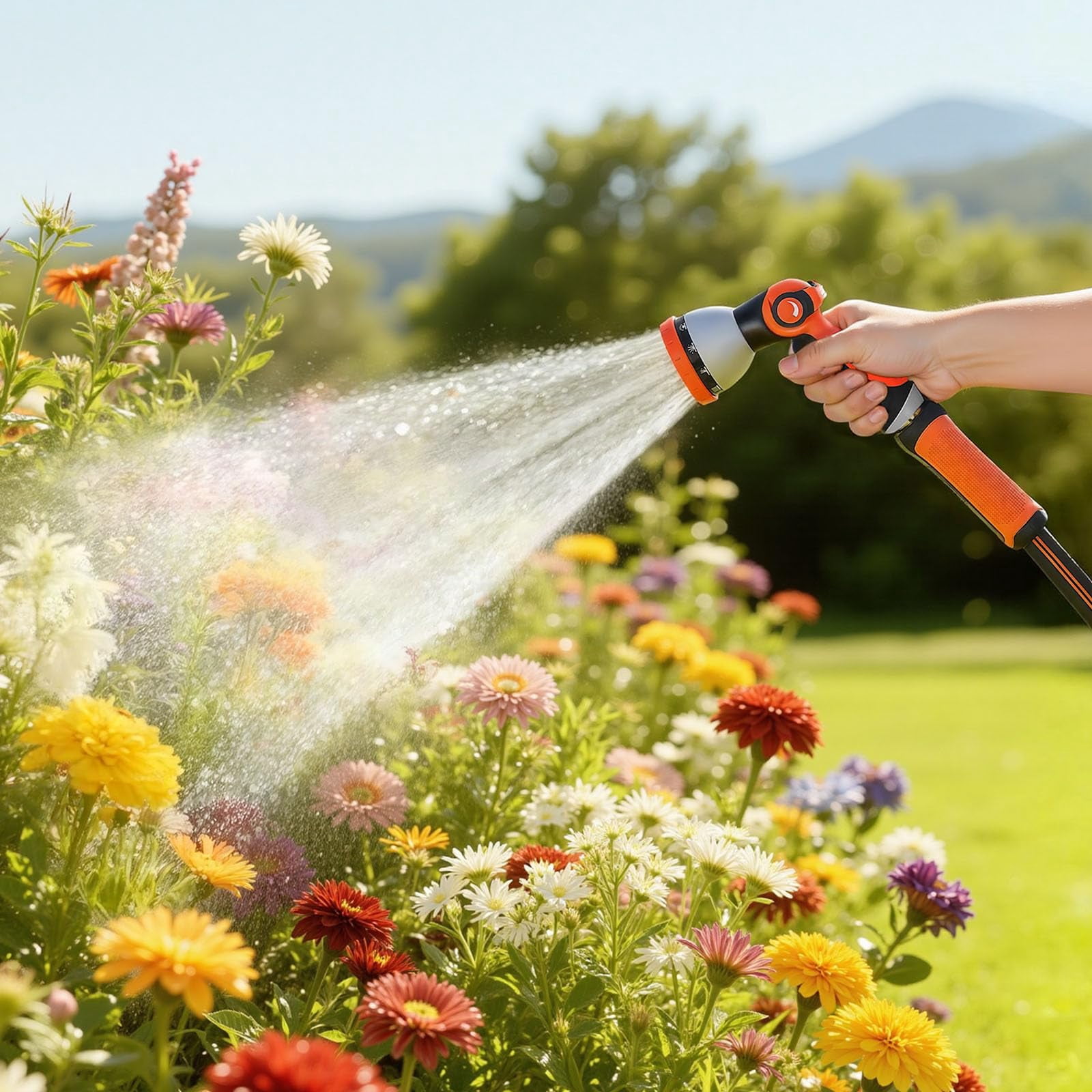 Garden Hose, 150 ft 5/8" Heavy Duty Rubber Water Hose with 10 Mode Nozzle, 150PSI Working & 600PSI Burst, Flexible & Non-kink Outdoor Waterhose with 3/4" Fitting, Lightweight Hoses for Gardening