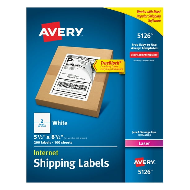 Avery Internet Shipping Labels, TrueBlock Technology, Permanent Adhesive, 5-1/2