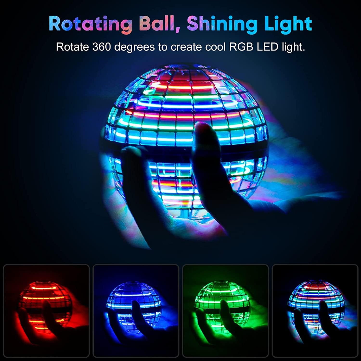 Flying Orb Ball Toys (2Pcs, 2025 Upgraded), Hover Ball Flying Spinner with Lights, Hand Controlled Mini Magic Hover Spinner, Christmas Birthday Cool Stuff for Boys Girls 6 7 8 9 10+