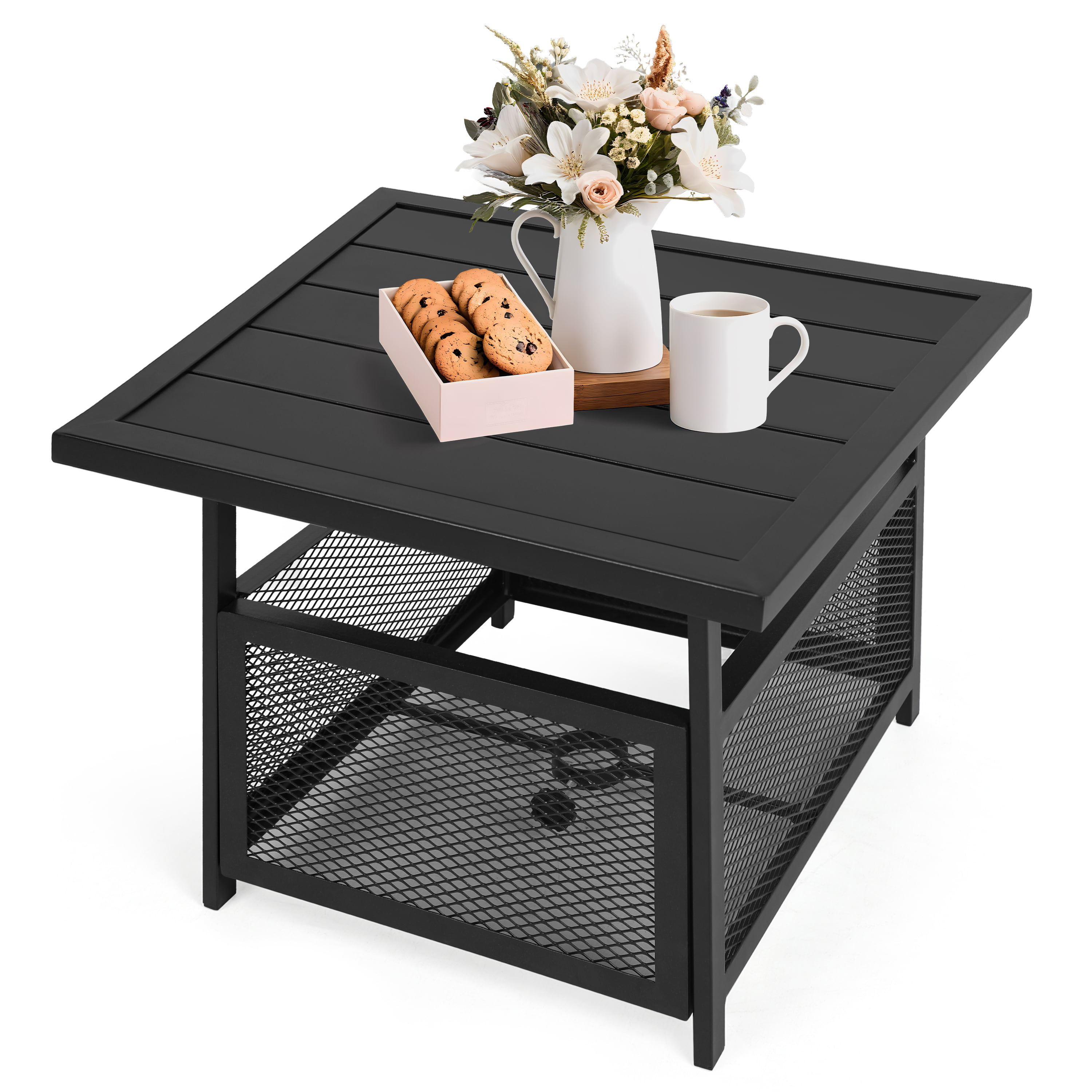 SUNCROWN Patio Bistro Table Outdoor Square Metal Outdoor Metal Umbrella Base Stand with 1.57" Umbrella Hole, Black