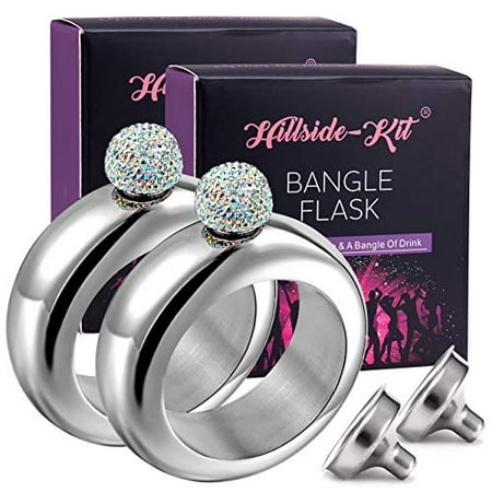 

Hillside-Kit Flask Bangle Bracelet- AB Crystal Lid Creative 304 Stainless Steel Wine Alcohol Liquor Flask bracelet for Women Girls Party Hidden Flask Set 3.5OZ -2PCS