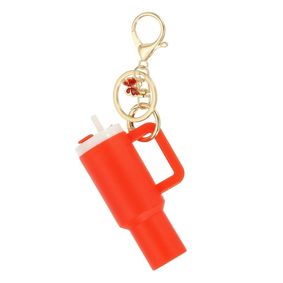 Uxcell Mini Cup Keychain, 1Pcs Mini Tumbler Keychain Lip Balm Holder Cute Cup Charm for Women Handbags Backpack, Red Butterfly