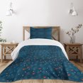 thumbnail image 3 of Ambesonne Winter Quilted Bedspread Set 2 Pcs, Tiny Birds on Tree Branches, Twin Size, Petrol Blue Orange White, 3 of 6