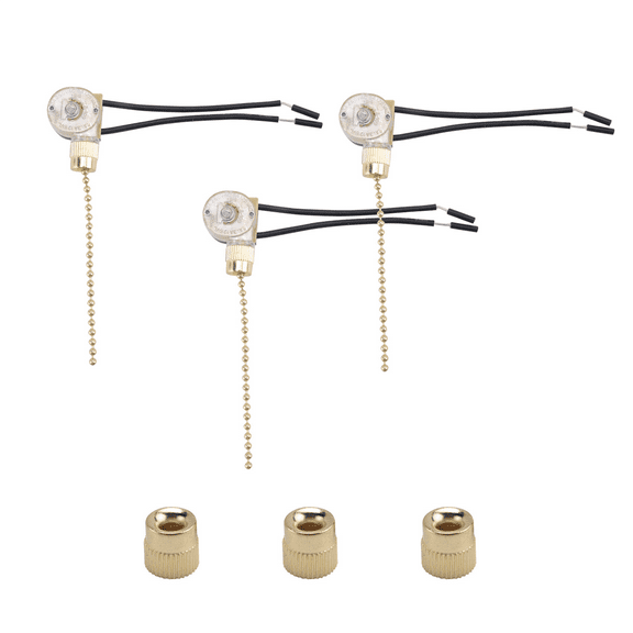 3Pack Ceiling Fan Light Switch ZE-109 Pull Chain Replacement (Brass)