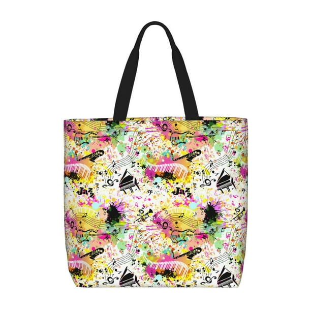 Fotbe Retro Musical Bolsa Tote con Estampado para Mujer, Bolsos con Cremallera, Bolsa de Hombro Casual de Gran Capacidad con Bolsillos Internos