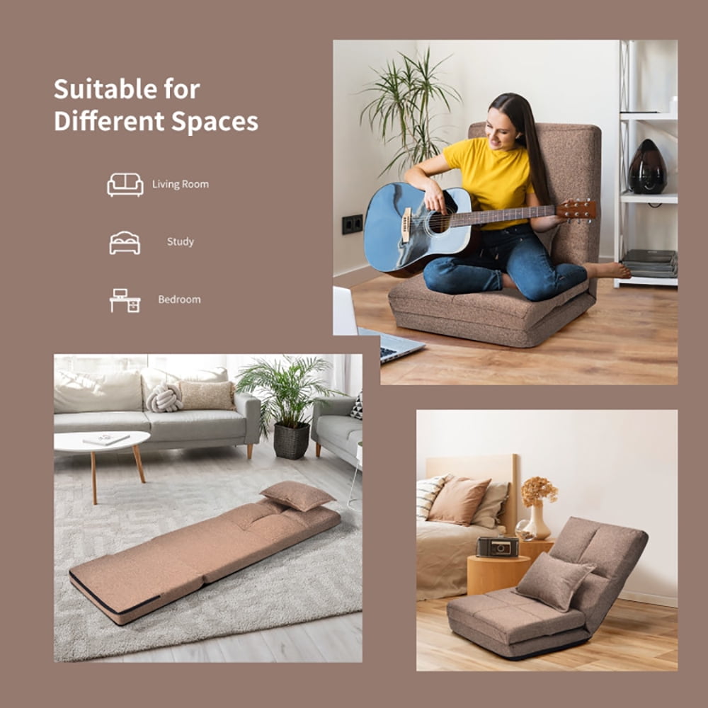 Finihen Folding Sleeper Couch, Fold Down Flip Convertible Sleeper Couch with Pillow, Foldable Mattress for Living Room, Dorm, Home, Office, Apartment, Brown Finihen Folding Sleeper Couch, Fold Down Flip Convertible Sleeper Couch with Pillow, Foldable Mattress for Living Room, Dorm, Home, Office, Apartment, Brown