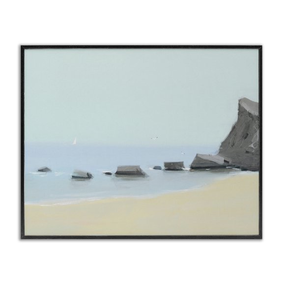Stupell Industries Coastal Calm Beach Shore Rocks Black Framed Giclee Art, 30 x 24, by Igor Nekraha