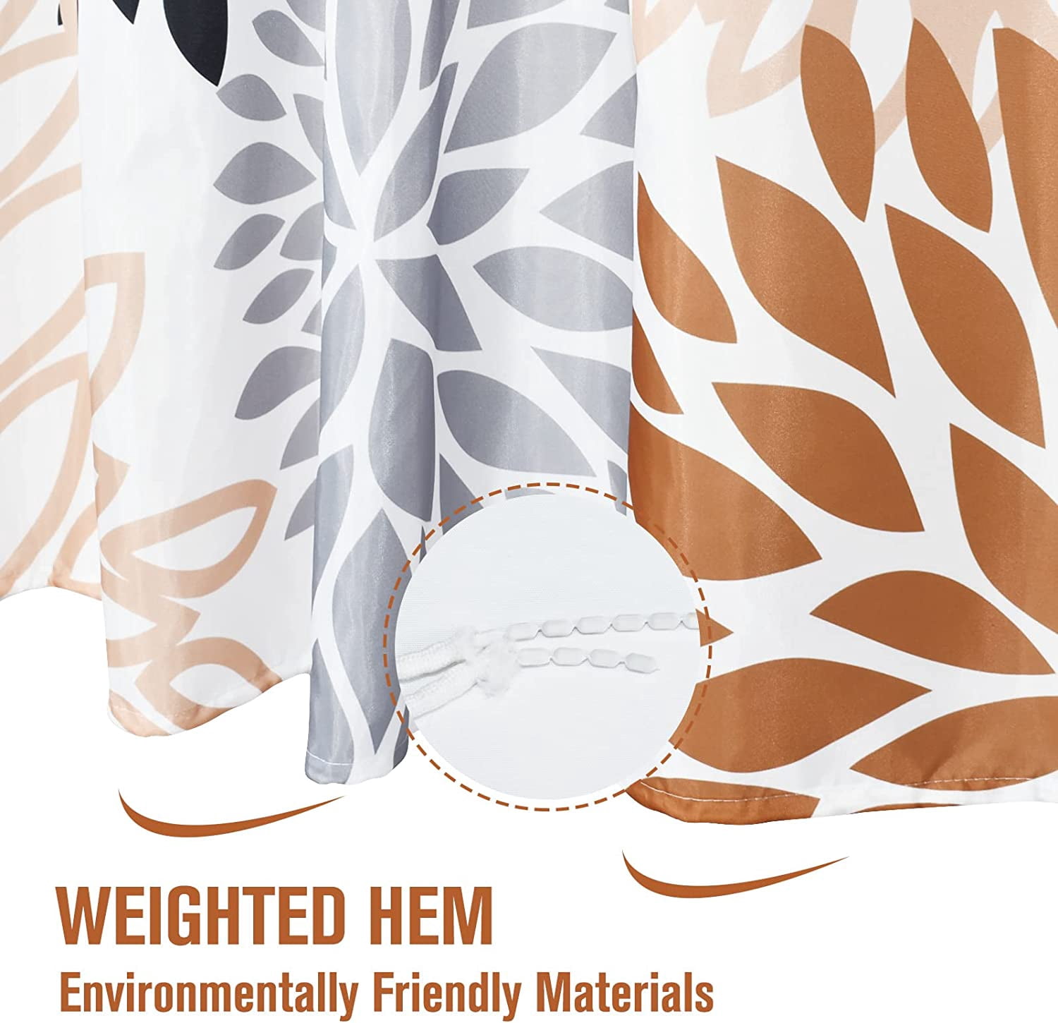 Dahlia Flower Shower Curtain, Floral Bathroom Decor, Waterproof Polyester Fabric Orange Brown Black Grey Set, with 12 Hooks 72 x 72 Inches
