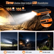 OWNTECH 30000mAh Solar Power Bank Portable Charger with 4 Cables & 3 USB Ports, Wireless Charger with LED Light, Compatible with iPhone, Android, for Camping, Hiking, Black Orange