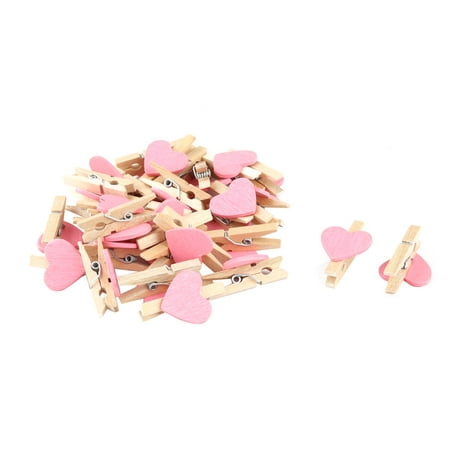 Home Party Wooden Heart Shaped DIY Craft Photo Post Card Pegs Clips Pink 30pcs