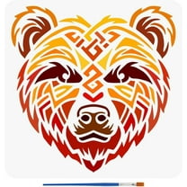 Bear Head Stencils with a Paint Brush 11.8x11.8Inch Bear Keltic Knot Painting Stencils Reusable Abstract Bear Pattern Stencil Creative Bear Drawing Stencil Animal Themes Bear Template