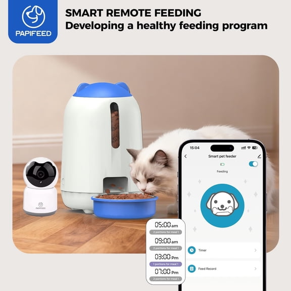 Automatic Cat Feeder with Camera App-Controlled WiFi Dispenser Dual Power Backup Slow Feeding Mode 3L Moisture-Proof for Cats Small Dogs Blue