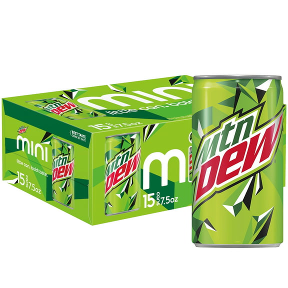 Mountain Dew Citrus Soda Pop, 7.5 fl oz Mini Cans, 15 Pack