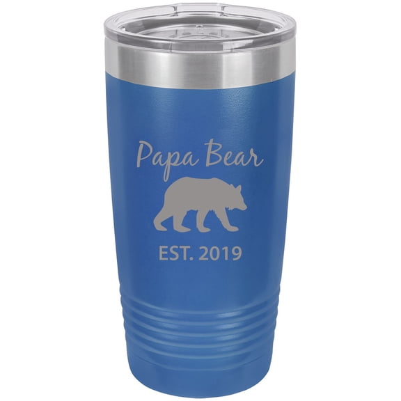 Papa Bear Established Est. 2019  Stainless Steel Engraved Insulated Tumbler 20 Oz Travel Coffee Mug, Blue