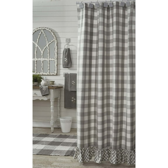 Park Designs Dove Buffalo Check Ruffled Shower Curtain 72" x 72"