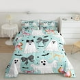 thumbnail image 2 of Manfei Kawaii Ghost Full Size Comforter Sets,Cartoon Bowtie Bow Bedding Comforter Set,Black Halloween Bats Bedding Sets For Girl,Breathable Home Decor Reversible,3pcs, 2 of 8