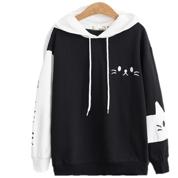 Sudadera Colorblock con Estampado de Gato Simple y Lindo