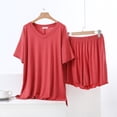 thumbnail image 2 of Bixock Pajamas Two Piece Set for Women,Women Plus Szie Pajamas,Pajamas for Women Solid Color V Neck Split Short Sleeve Wide Leg Shorts Pants Lounge Pajamas Set, 2 of 3