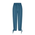thumbnail image 5 of Wutalume Women's Casual Wide Leg Pants, Solid Color with Side Tie, Cropped Comfy Pants with Pockets, High Waisted,Perfect for Summer Outings,Royal Blue L, 5 of 7