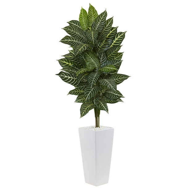 Nearly Natural 4’ Zebra Artificial Plant in White Tower Planter