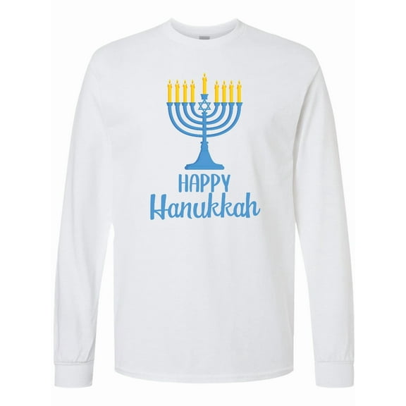 Inktastic Happy Hanukkah with Blue Menorah Long Sleeve T-Shirt