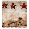 thumbnail image 3 of Ambesonne Cartoon Shower Curtain, Teddy Bear and Xmas Stars, 69"Wx84"L, Tan and Ruby, 3 of 3