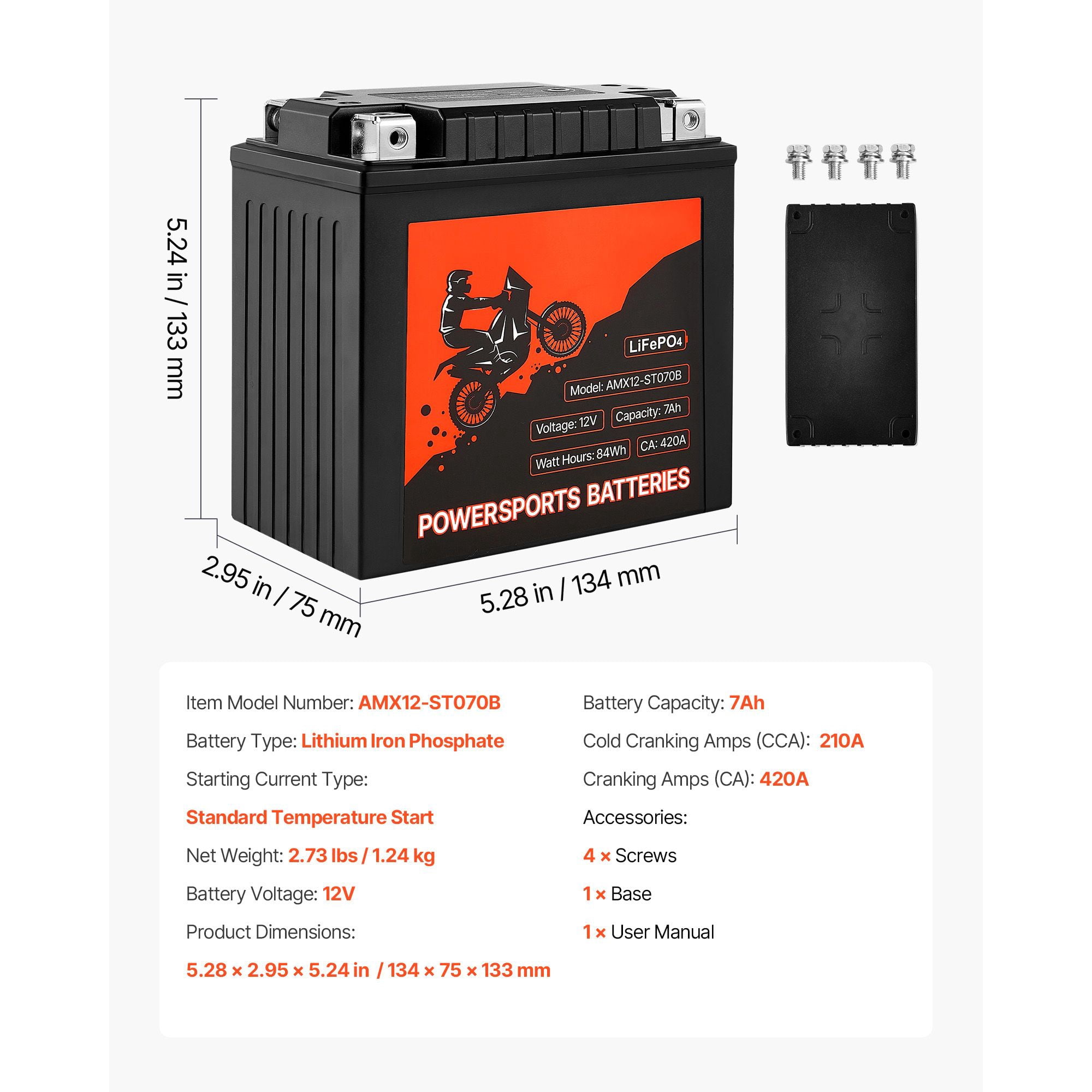 High-Performance 12V 7Ah YT14AH-BS Motorcycle Battery - Maintenance-Free, Enhanced Starting Power