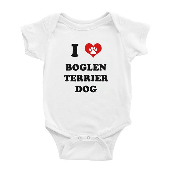 I Heart Boglen Terrier Dog Funny Baby Rompers Newborn Outfits (White, 18-24 Months)