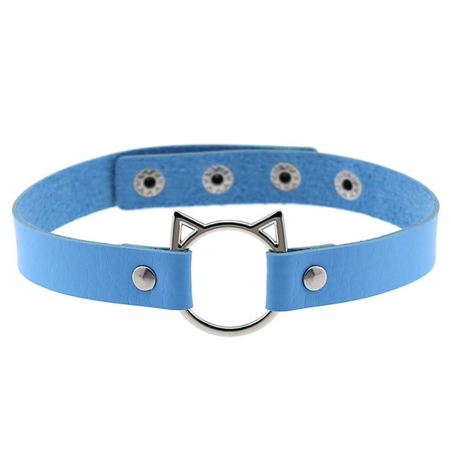 Collier Ras-de-Cou pour Femmes Tête de Chat Ajustable Collier Gothique Ras-de-Cou Faux Cuir