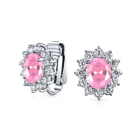 Bling Jewelry Womens Traditional Bridal CZ Halo Oval Stud Clip-On Earrings for Non-Pierced Ears